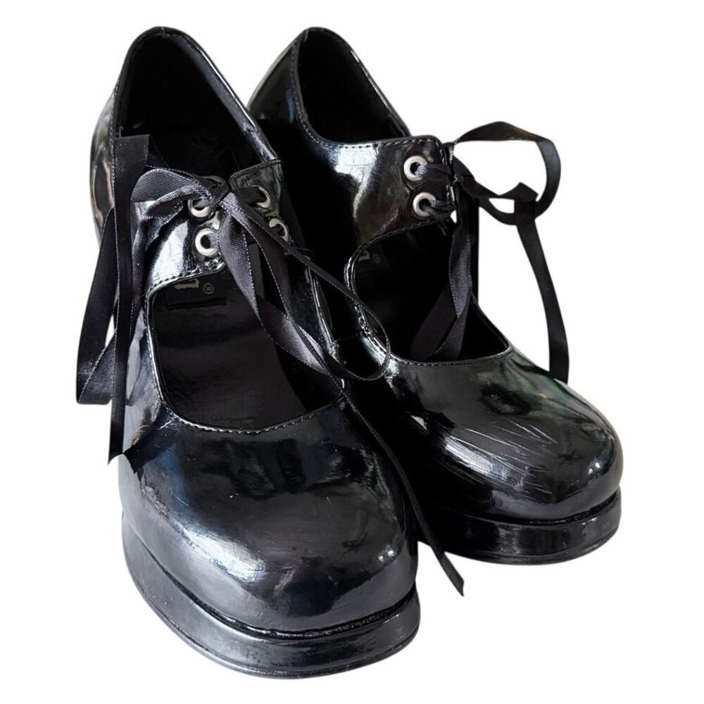 Demonia crypto heeled Maryjane Mary Jane ribbon tie shoes goth emo witchy 7